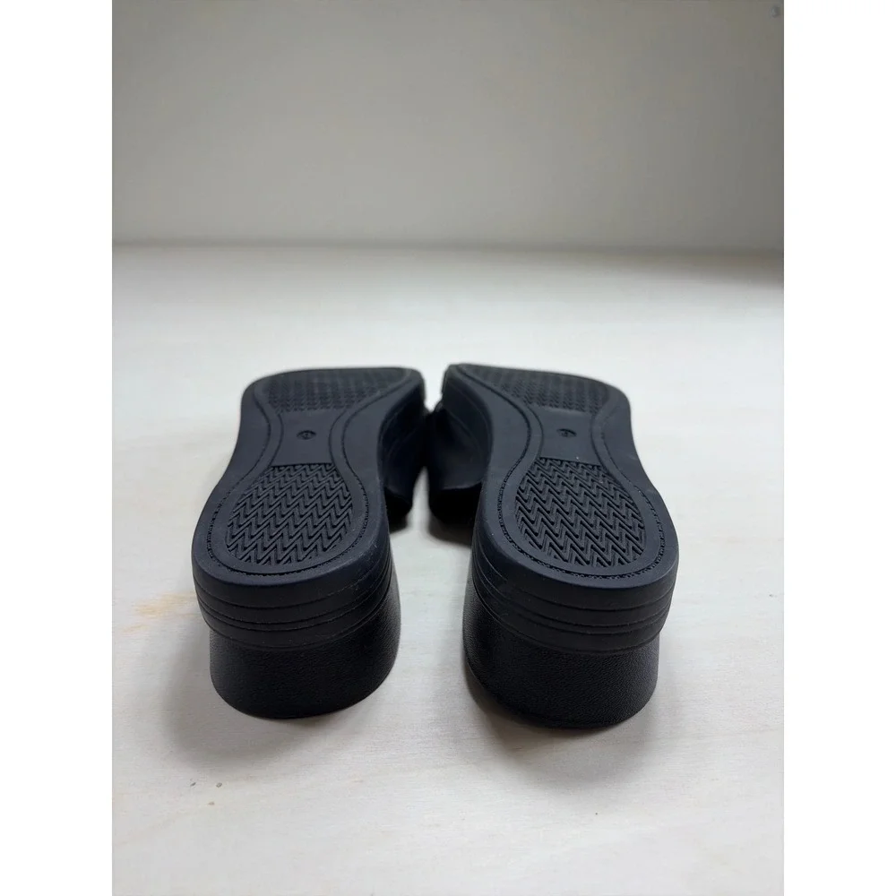 Eileen Fisher Black Leather Platform Slide Sandals Minimalist Open Toe Womens 9